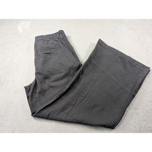 American Eagle High-Rise Trouser Pants Black Linen Blend Wide Leg Womens 12 Long